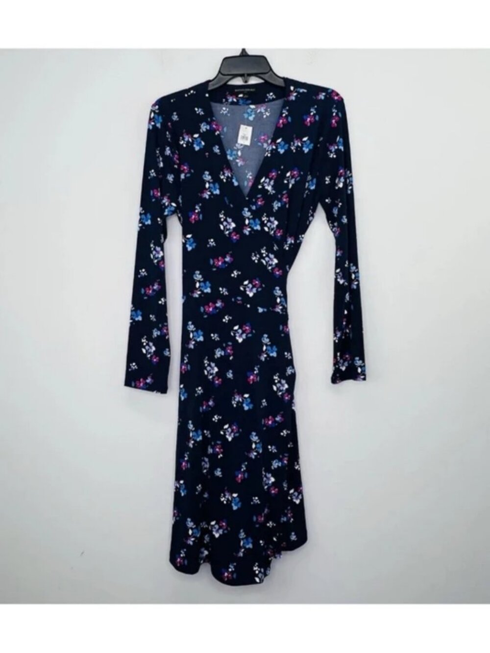 Banana Republic Women's Large Dress Floral Knit Wrap Long Sleeve Knee Length NWT